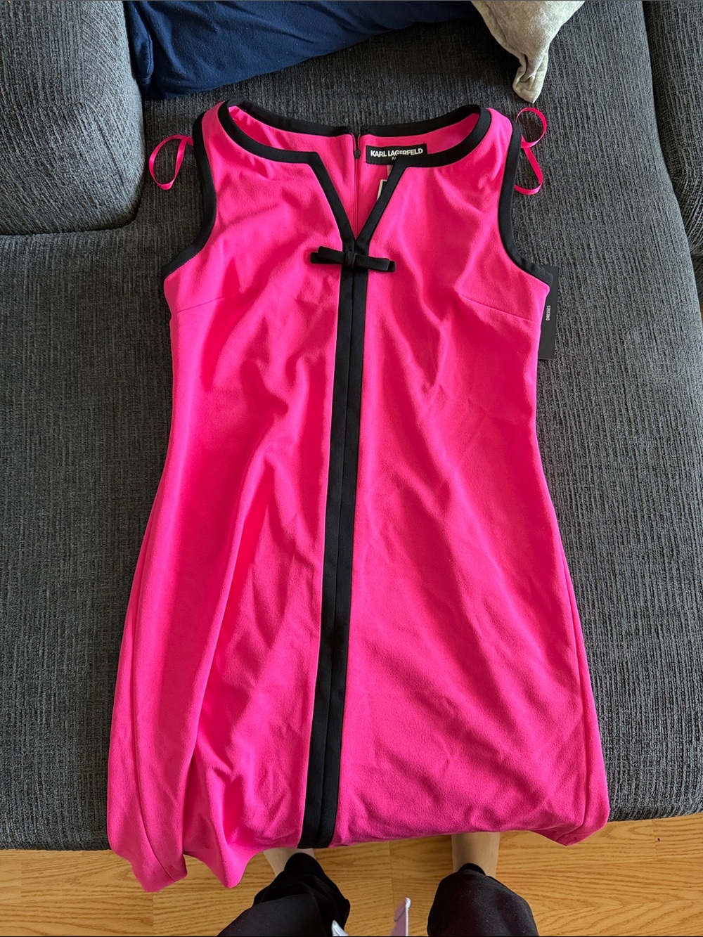 KARL LAGERFELD Fuchsia Sleeveless Sheath Dress with Black Trim